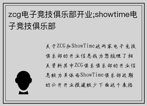 zcg电子竞技俱乐部开业;showtime电子竞技俱乐部